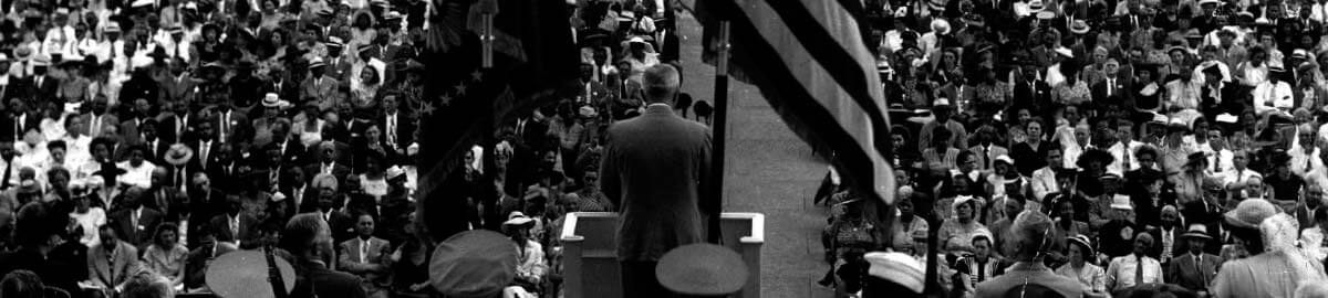 President Harry S. Truman delivering a historical speech.