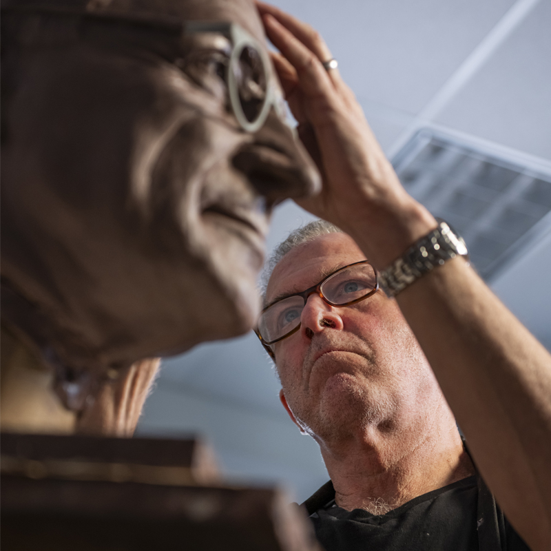 Tom Corbin, sculptor working on the Truman Statue