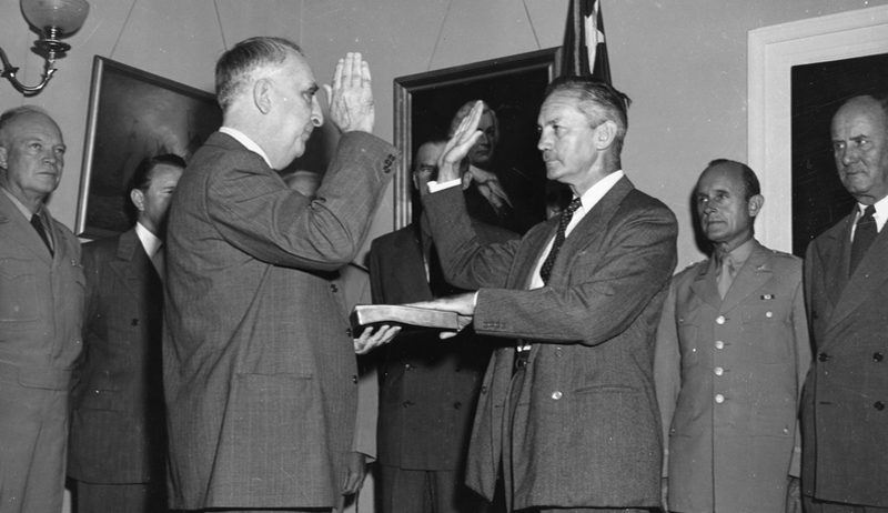 James Forrestal is sworn in as the nation's first Secretary of Defense.