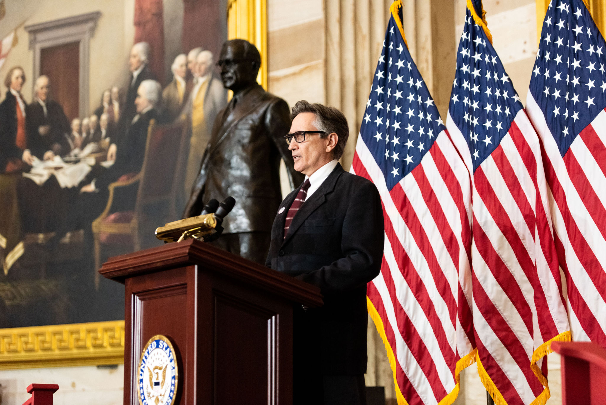 Clifton Truman Daniel at the unveiling and dedication of the Truman Statue in the U.S. Capitol Rotunda
