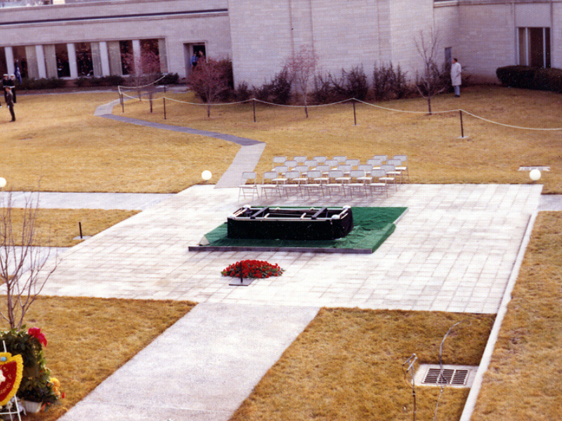 Truman's final resting place outside his office at the Truman Library and Museum, the day of his funeral.