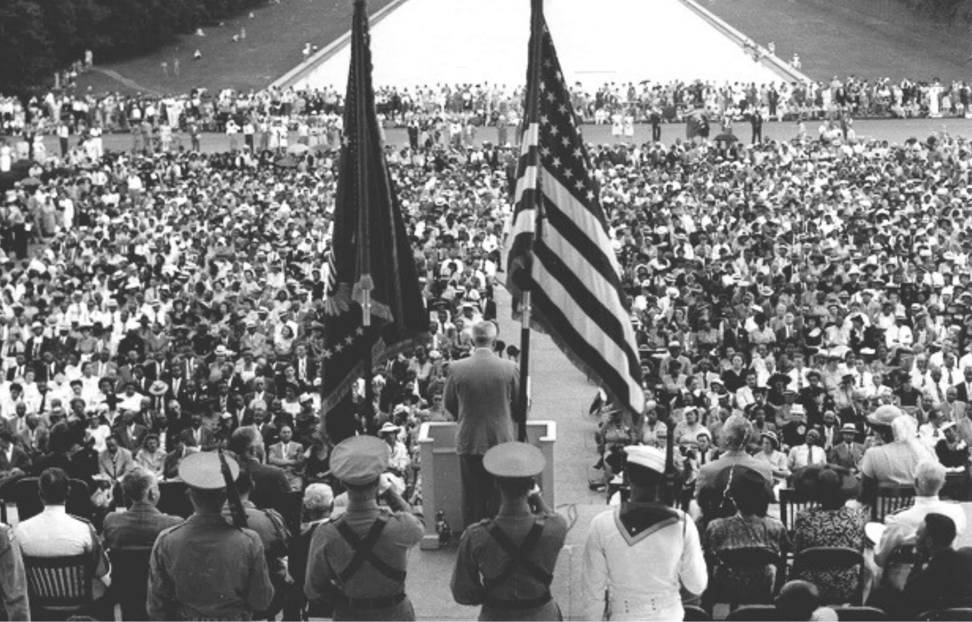 President Truman speaks from the steps of the Lincoln Memorial, the first sitting U.S. president to address the NAACP.